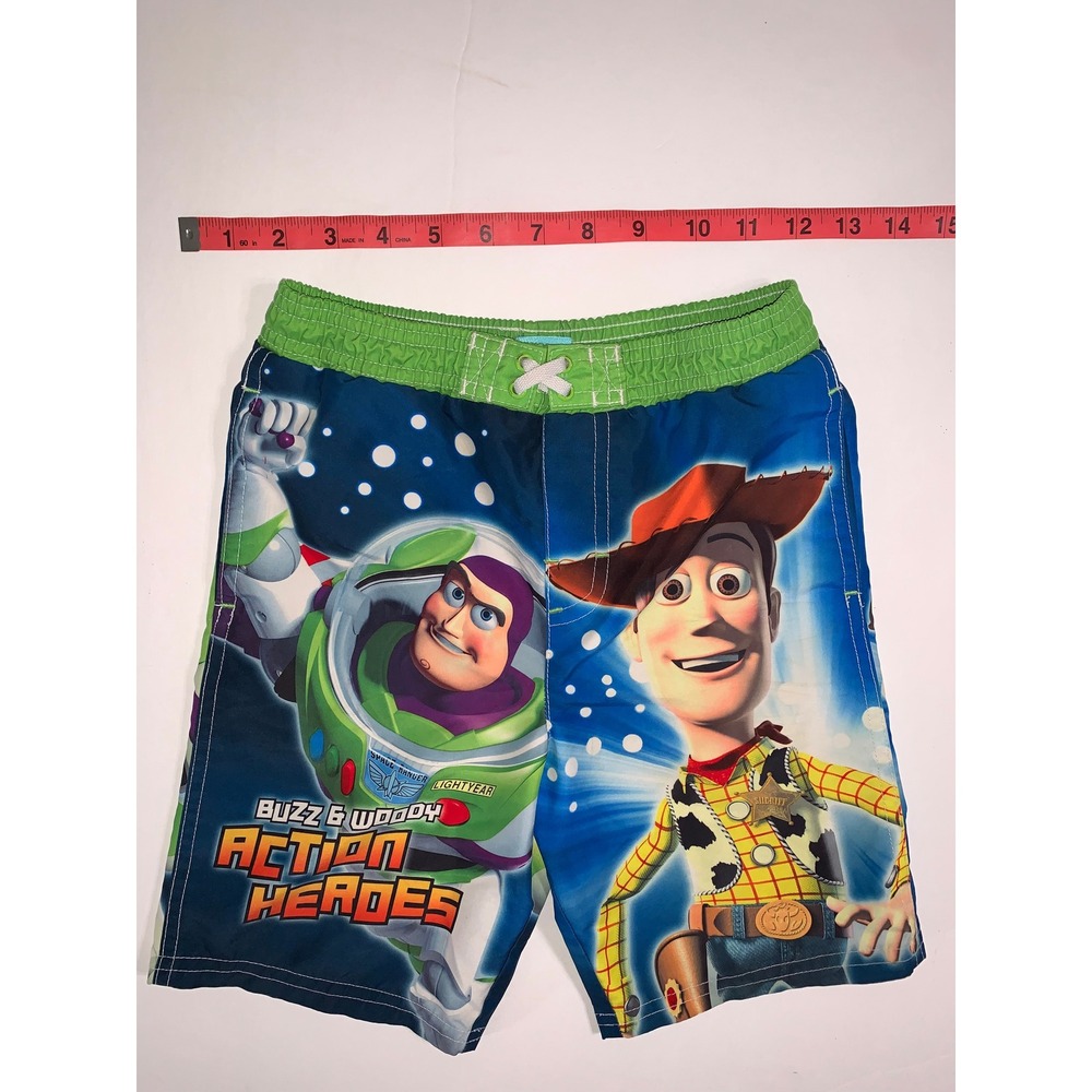 Toy Story Boys 4T Buzz Lightyear Woody Swim Trunks Blue Green‎ - Picture 2 of 9